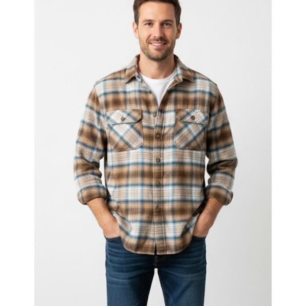 Pendleton Burnside Flannel Button Down Shirt Plaid size XL Tan Brown